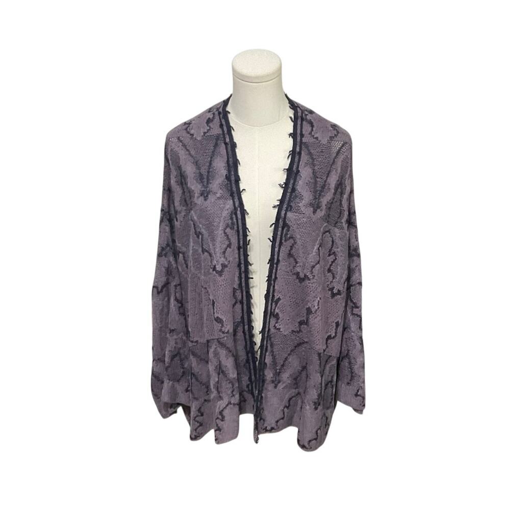 Free People Oversized Purple Kimono Cardigan Size Large Fringe Boho - Picture 2 of 6